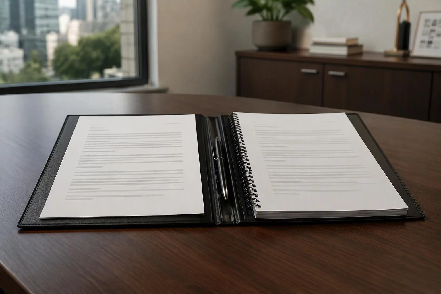 Pasta do parceiro aberta com contrato e manual impressos